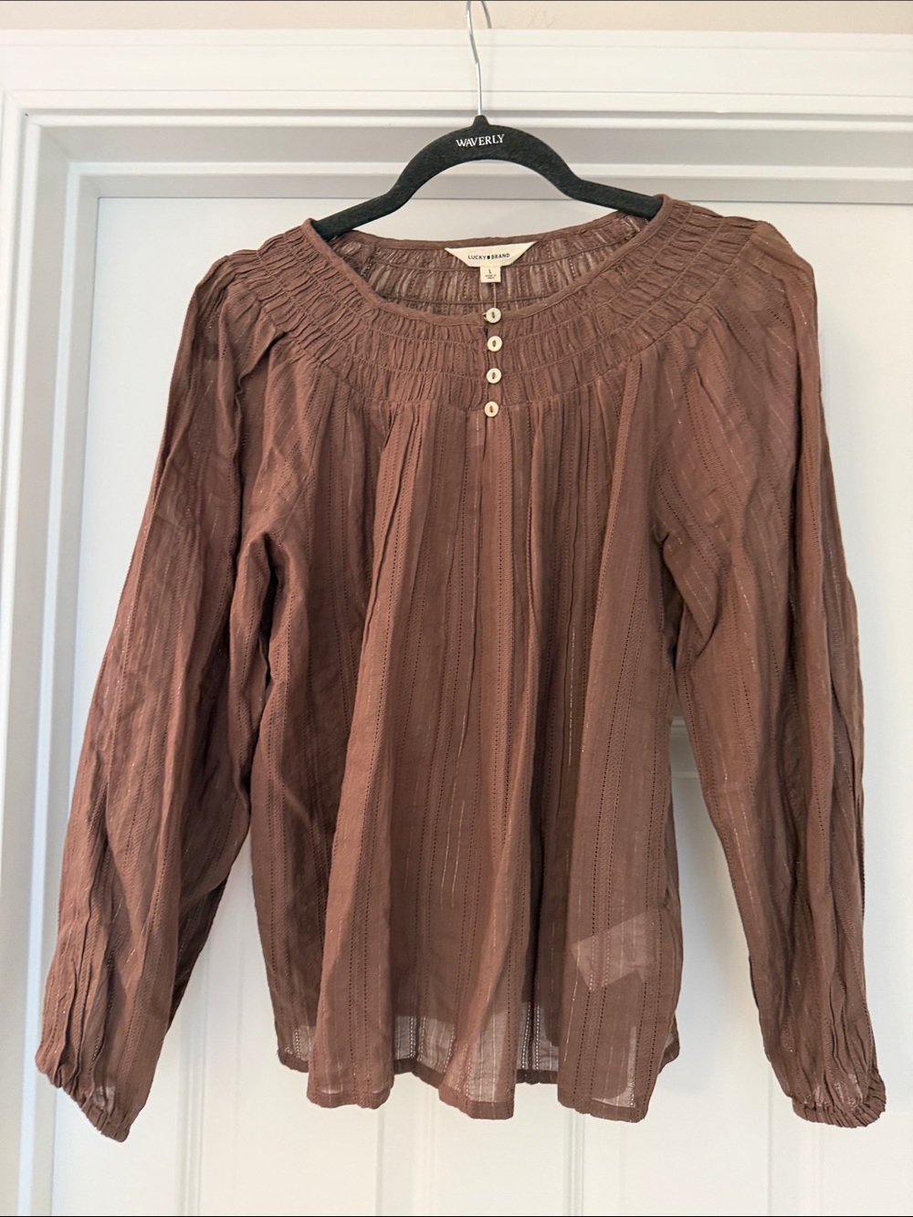 Lucky Brand Rust Brown Peasant Blouse - Long Sleeve